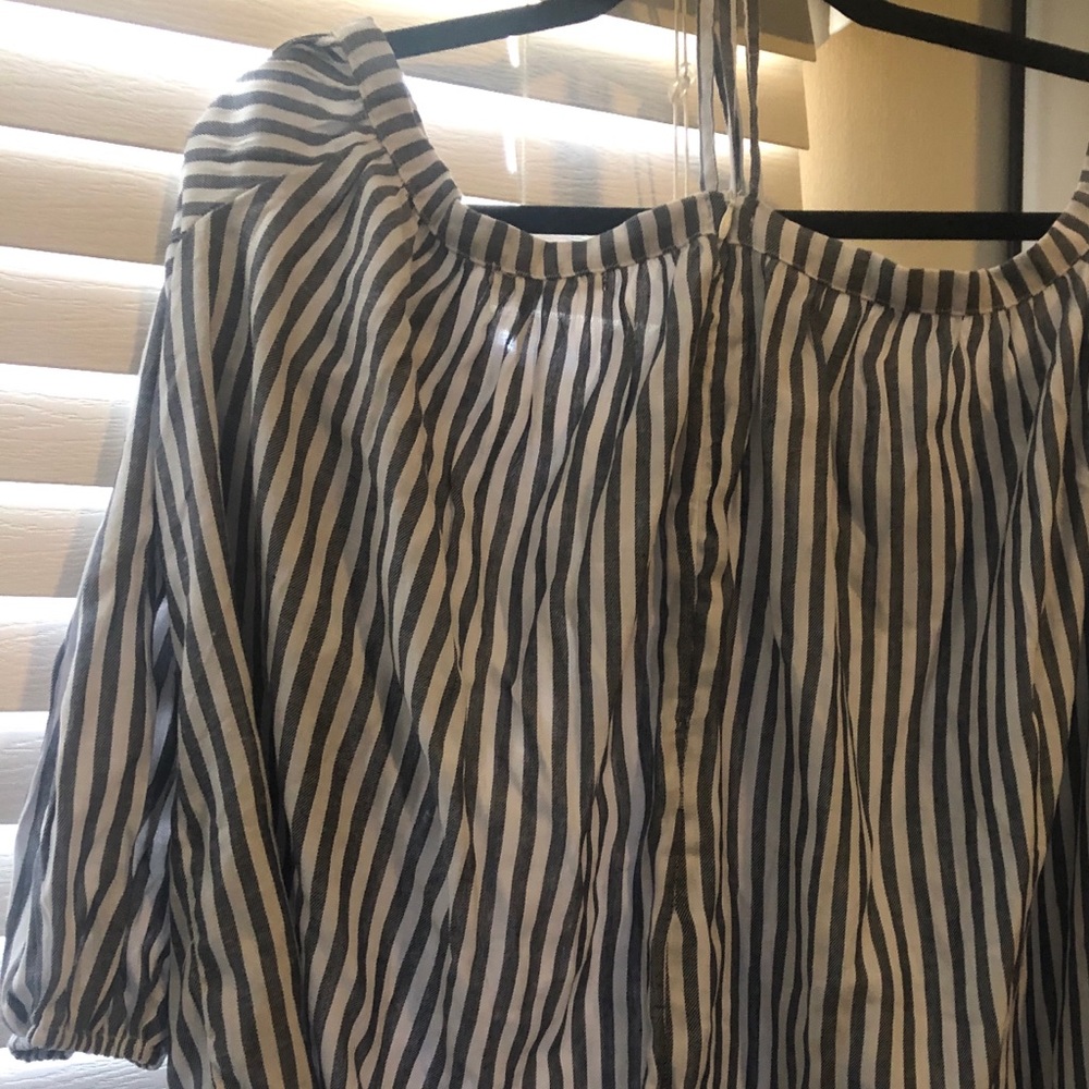 Blue and white stripped off the shoulder top